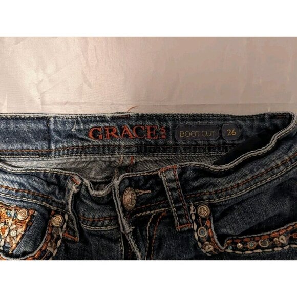 Grace in LA Women's Embroidered Bootcut Jeans Size 26 Back Pocket Designed - Picture 6 of 14